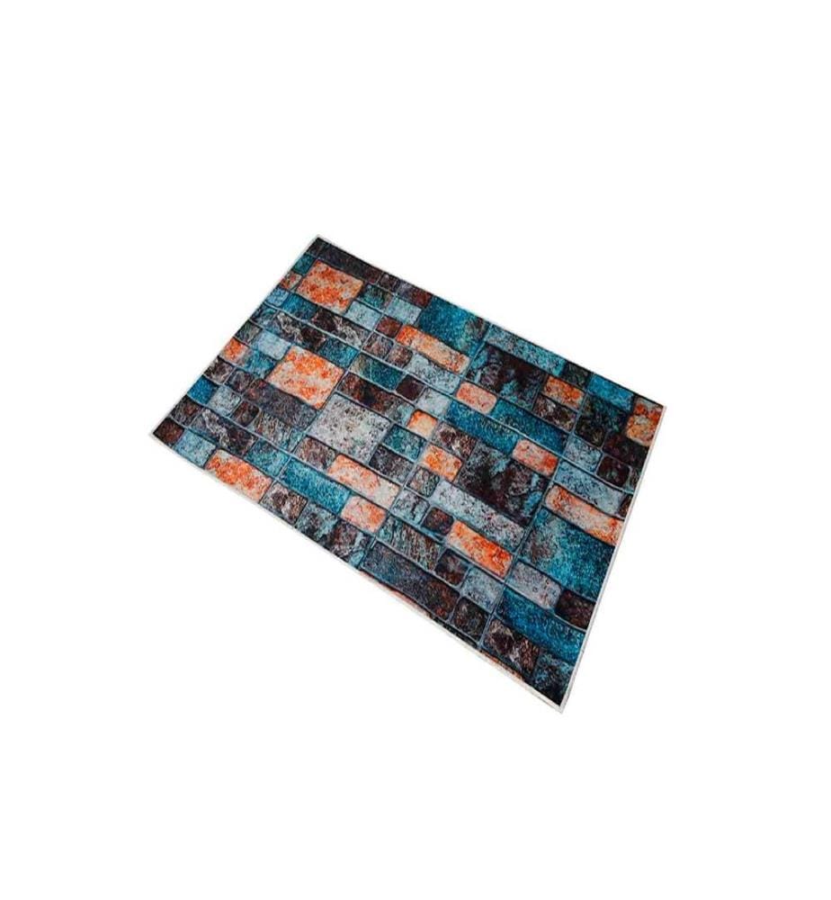 Tappeto, Marrone, Arancione, Blu, 100% poliestere, 100 x 200 cm