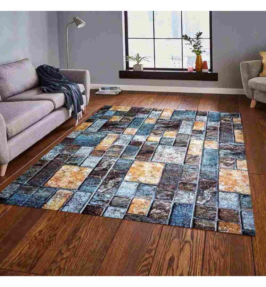 Tappeto, Marrone, Arancione, Blu, 100% poliestere, 120 x 180 cm