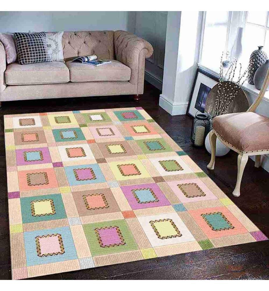 Tappeto, Crema, Rosa, Verde, Blu, Giallo, 100% poliestere, 120 x 180 cm