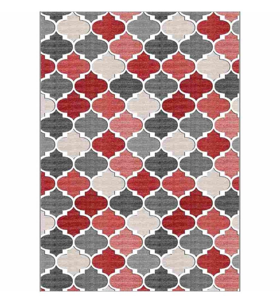 Tappeto, Rosso, Grigio, Grigio scuro, 100% poliestere, 80 x 150 cm