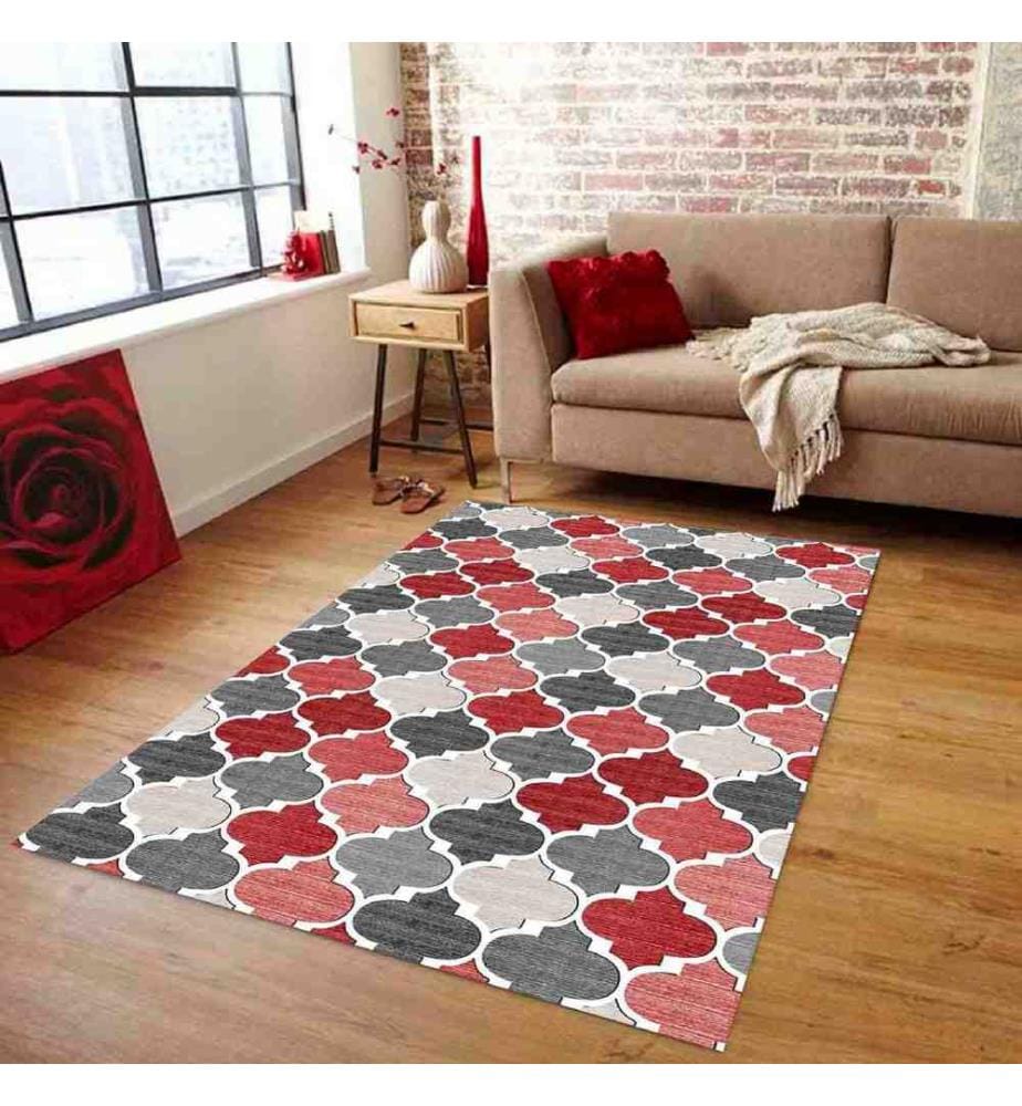 Tappeto, Rosso, Grigio, Grigio scuro, 100% poliestere, 80 x 200 cm