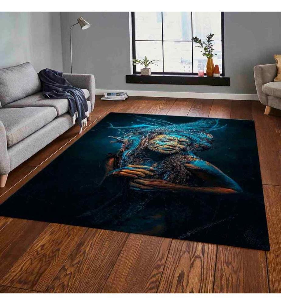 Tappeto, Turchese, Marrone, 100% poliestere, 80 x 120 cm