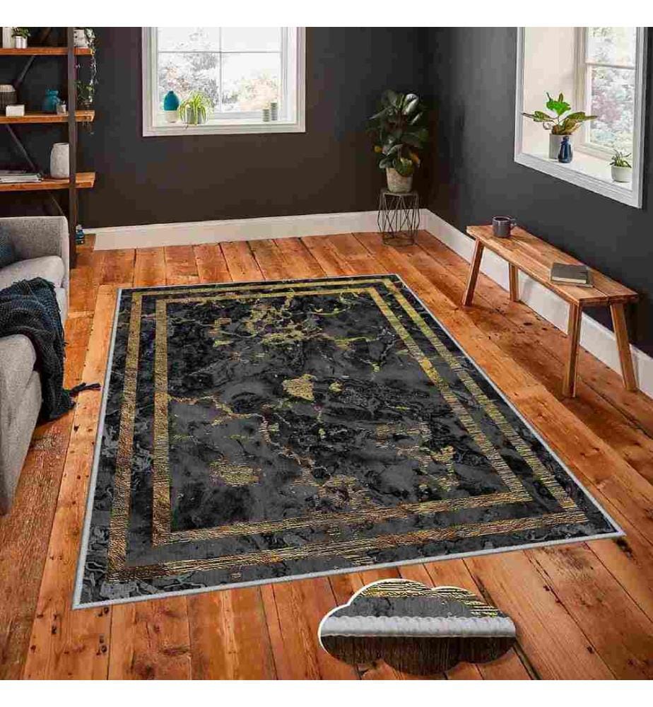 Tappeto, Oro, Grigio, Nero, 100% poliestere, 100 x 200 cm