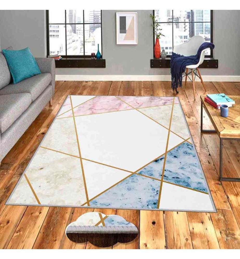 Tappeto, Crema, Rosa, Oro, Blu, 100% poliestere, 80 x 150 cm