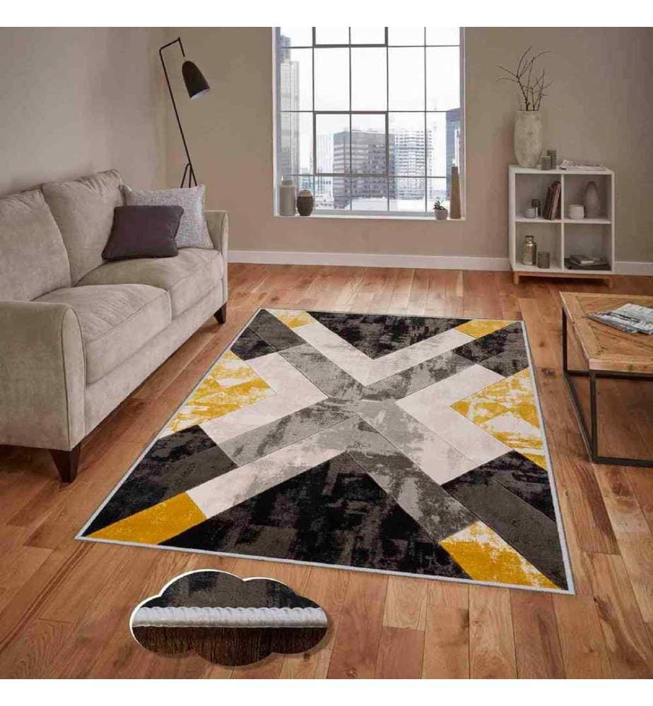 Tappeto, Grigio, Crema, Oro, Nero, 100% poliestere, 80 x 150 cm