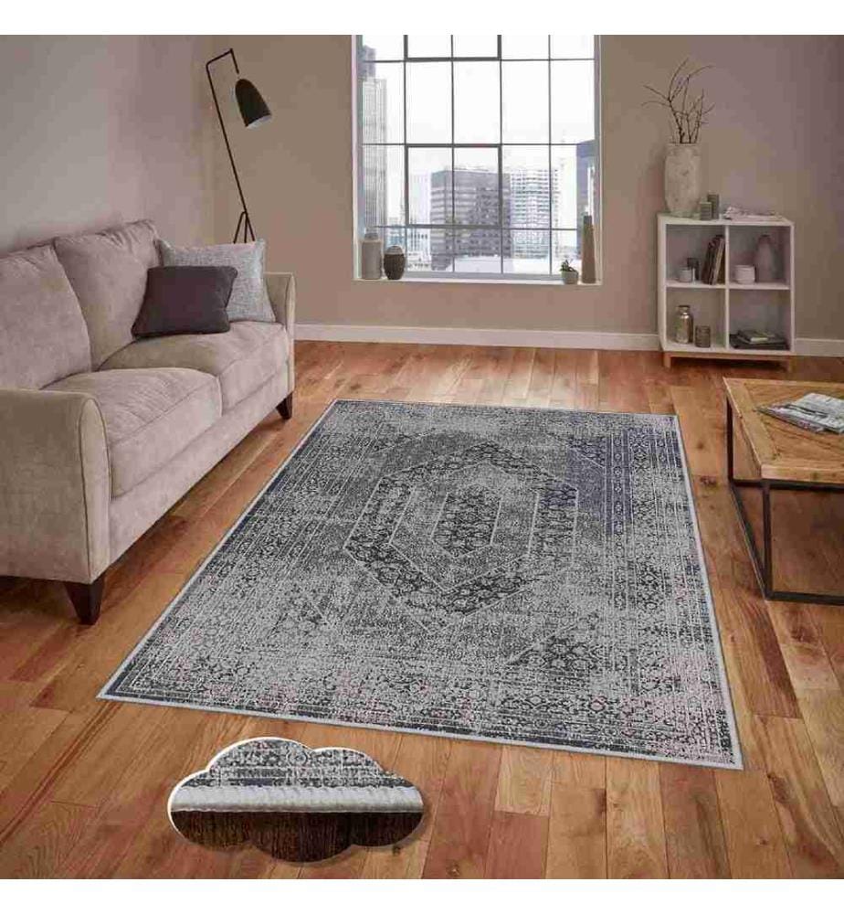 Tappeto, Grigio, Nero, 100% poliestere, 80 x 200 cm
