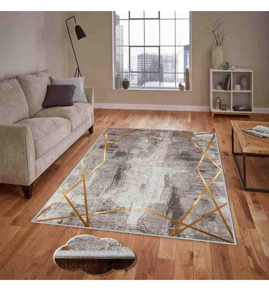 Tappeto, Crema, Visone, Oro, 100% poliestere, 160 x 230 cm