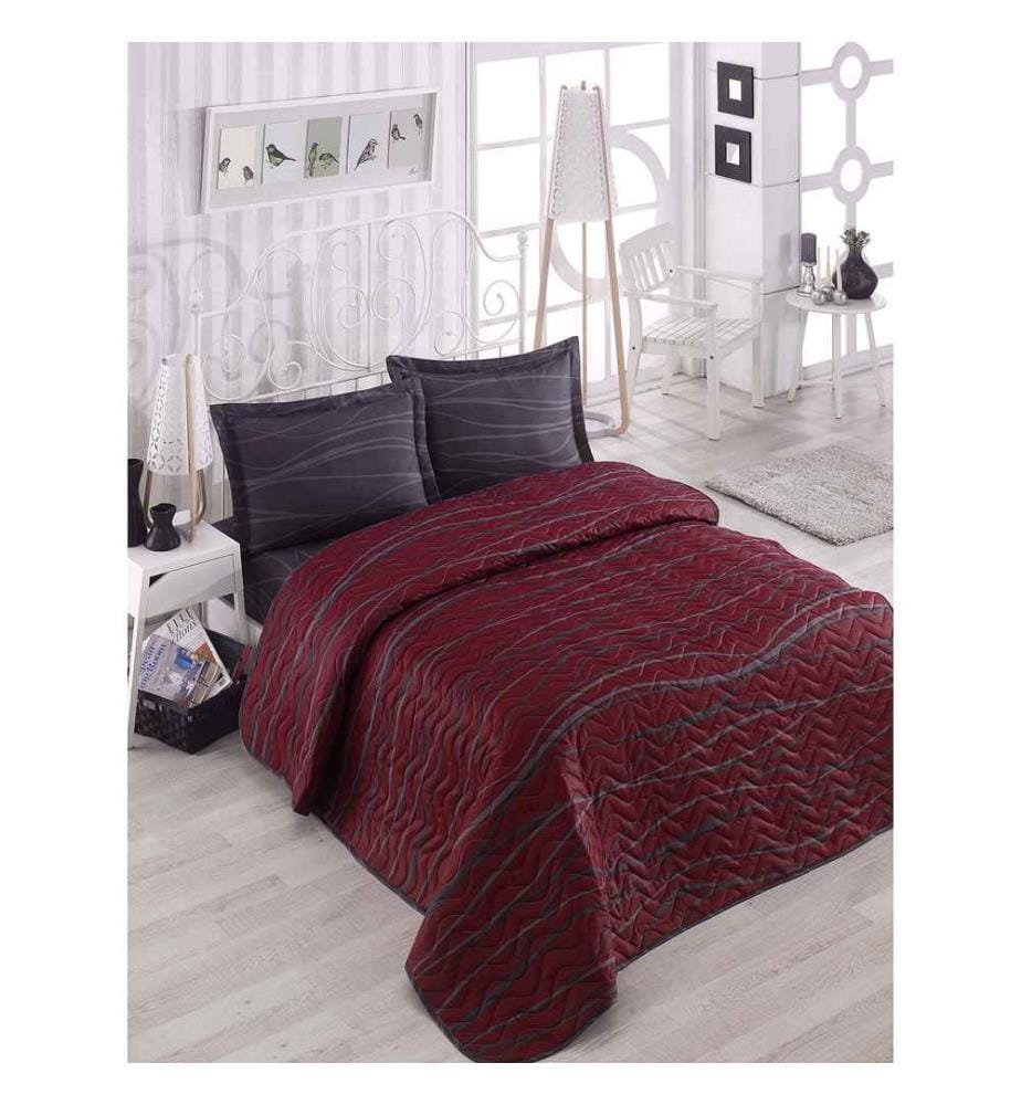 Steppdecke für König, Claret Rot Anthrazit, 65% Baumwolle - 35% Polyester, Bezug, -, Faser, Füllung,