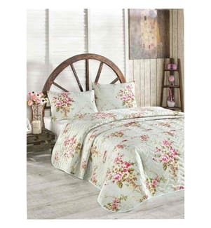 Couvre-lit matelassé King, Menthe, Rose, Jaune, Vert, 65% Coton - 35% Polyester (Couverture) - , 100% Fibre (Rembourrage)