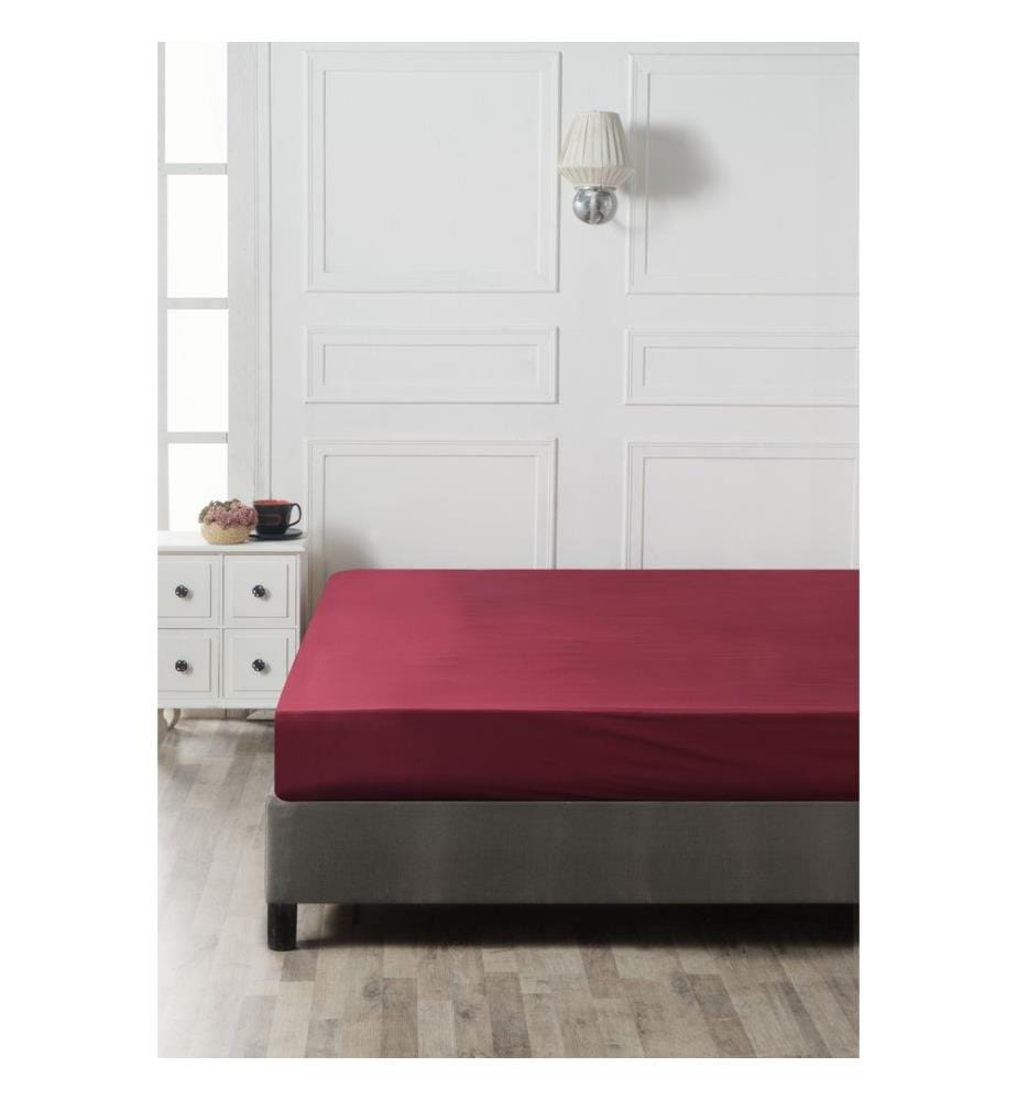 Ranforce Single Fitted Sheet, Maroon, Cotton, 117gr-m²