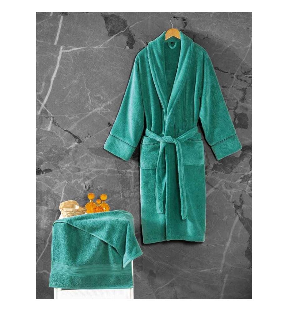 Bademantel-Set, Grün, 100% Baumwolle, Bademantel Grösse: M-L (1 Stück) - 430 Gr-M²,