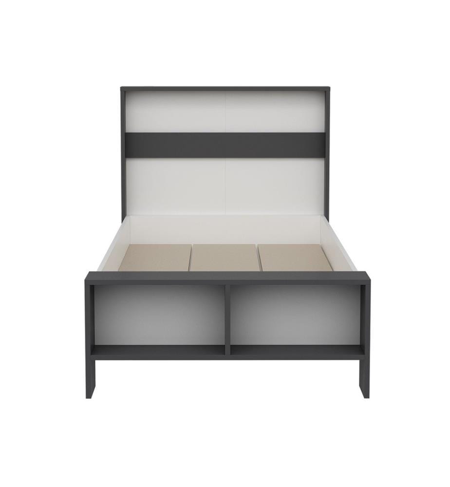 Letto singolo, bianco antracite, pannello di particelle rivestito in melamina