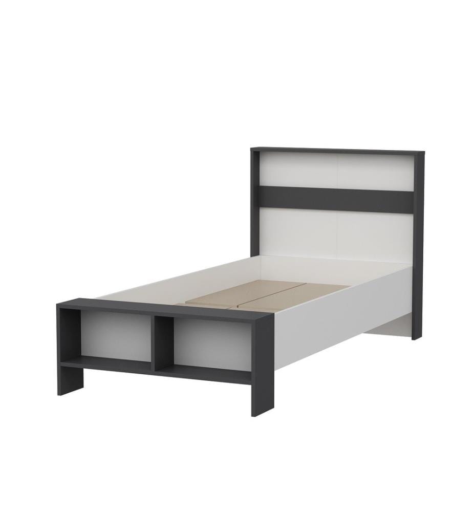 Letto singolo, bianco antracite, pannello di particelle rivestito in melamina