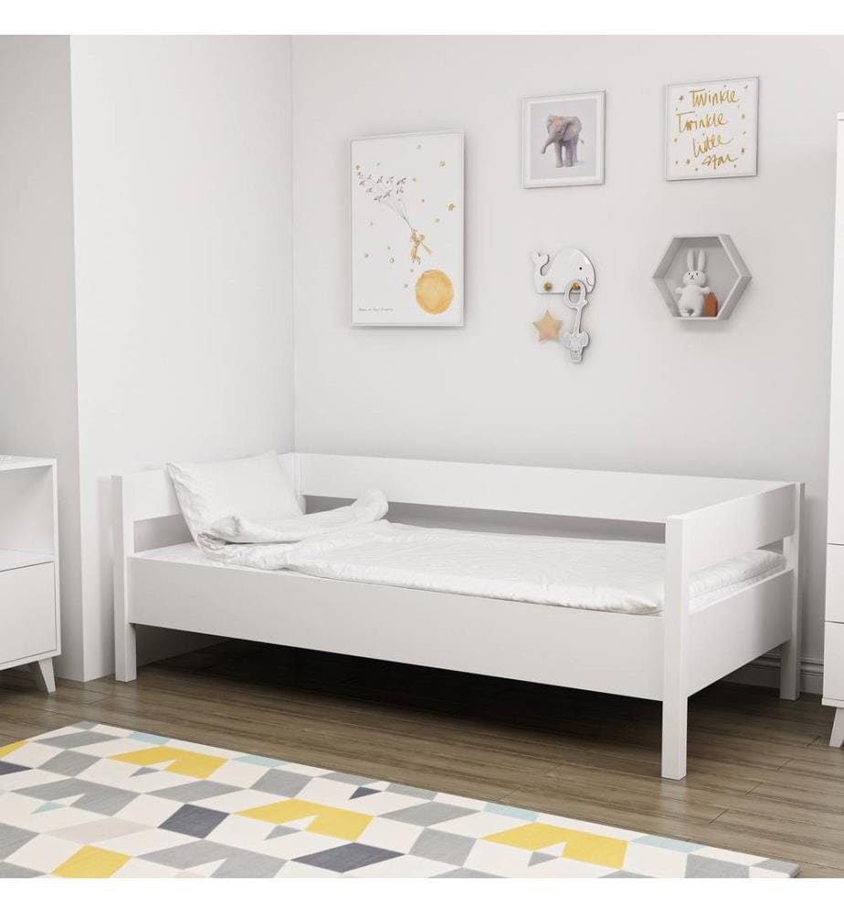 Letto singolo, bianco, pannello di particelle rivestito di melamina