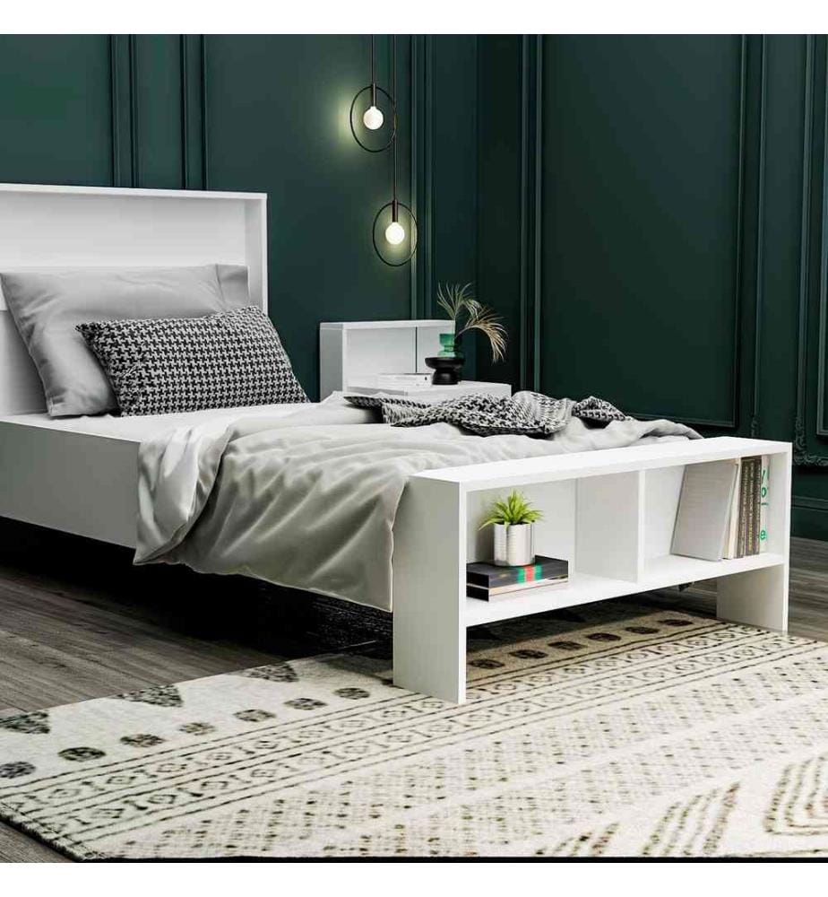 Letto singolo, bianco, 100% pannello di particelle rivestito di melamina