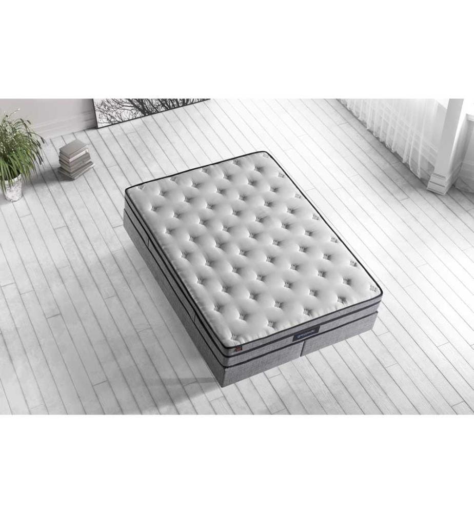 Mattress, White Grey, Cotton Satin Fabric Cover, One Side Ultra Firm - One Side Firm
