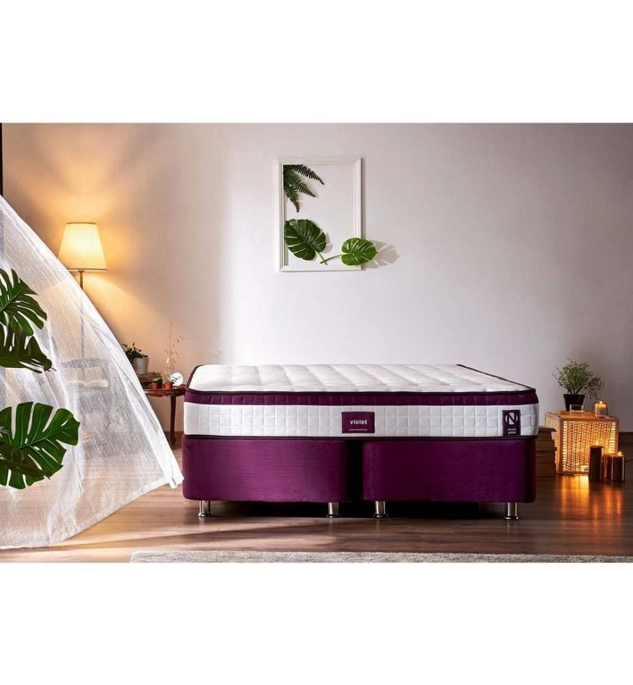 Matelas, blanc violet, housse en tissu tricoté, rembourrage caché - Hypersoft Foam
