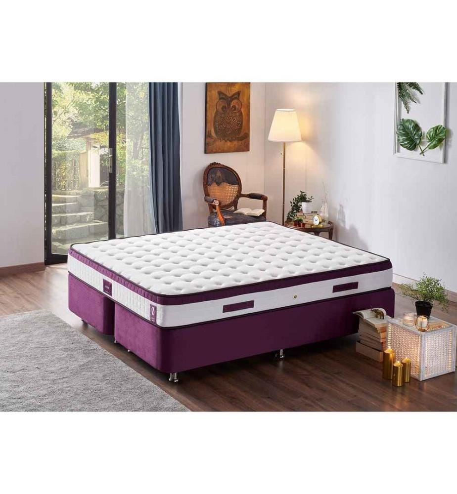 Mattress, White Purple, Knitted Fabric Cover, Hidden Padded - Hypersoft Foam