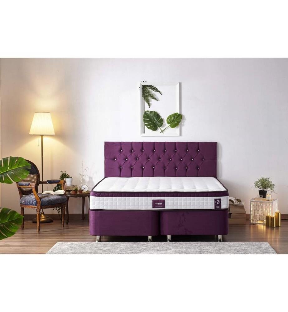 Matelas, blanc violet, housse en tissu tricoté, rembourrage caché - Hypersoft Foam