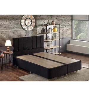 Doppelbett Lattenrost & Kopfteil, Schwarz, Stahlrahmen, Soho Fabric Stoff