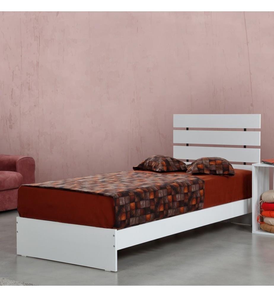 Letto singolo, bianco, pannello di particelle rivestito di melamina