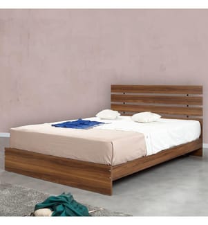 Letto matrimoniale, noce, pannello di particelle rivestito di melamina