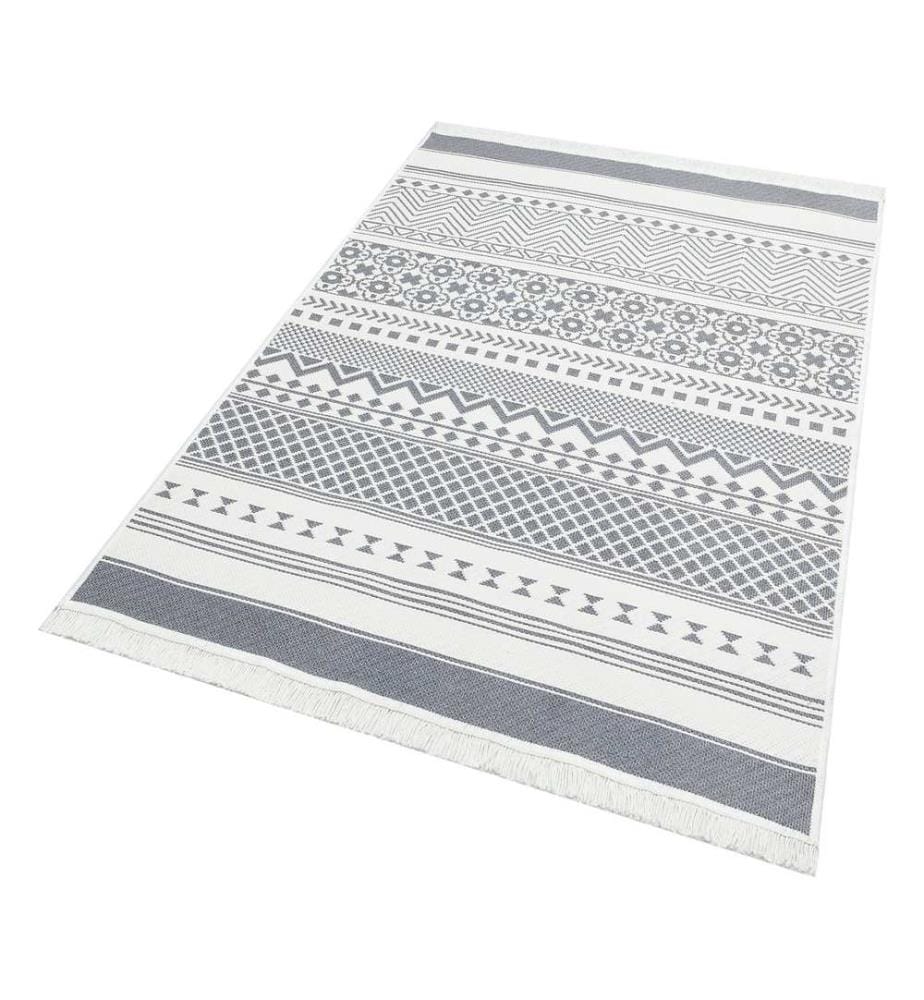 Grau,Weiss, Teppichläufer, 160 X 230 cm, Baumwolle