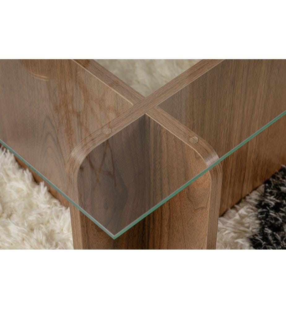 Table basse, noyer, 100 % VERRE TEMPÉRÉ, structure : PANNEAU DE PARTICULES 100 % MÉLAMINÉ
