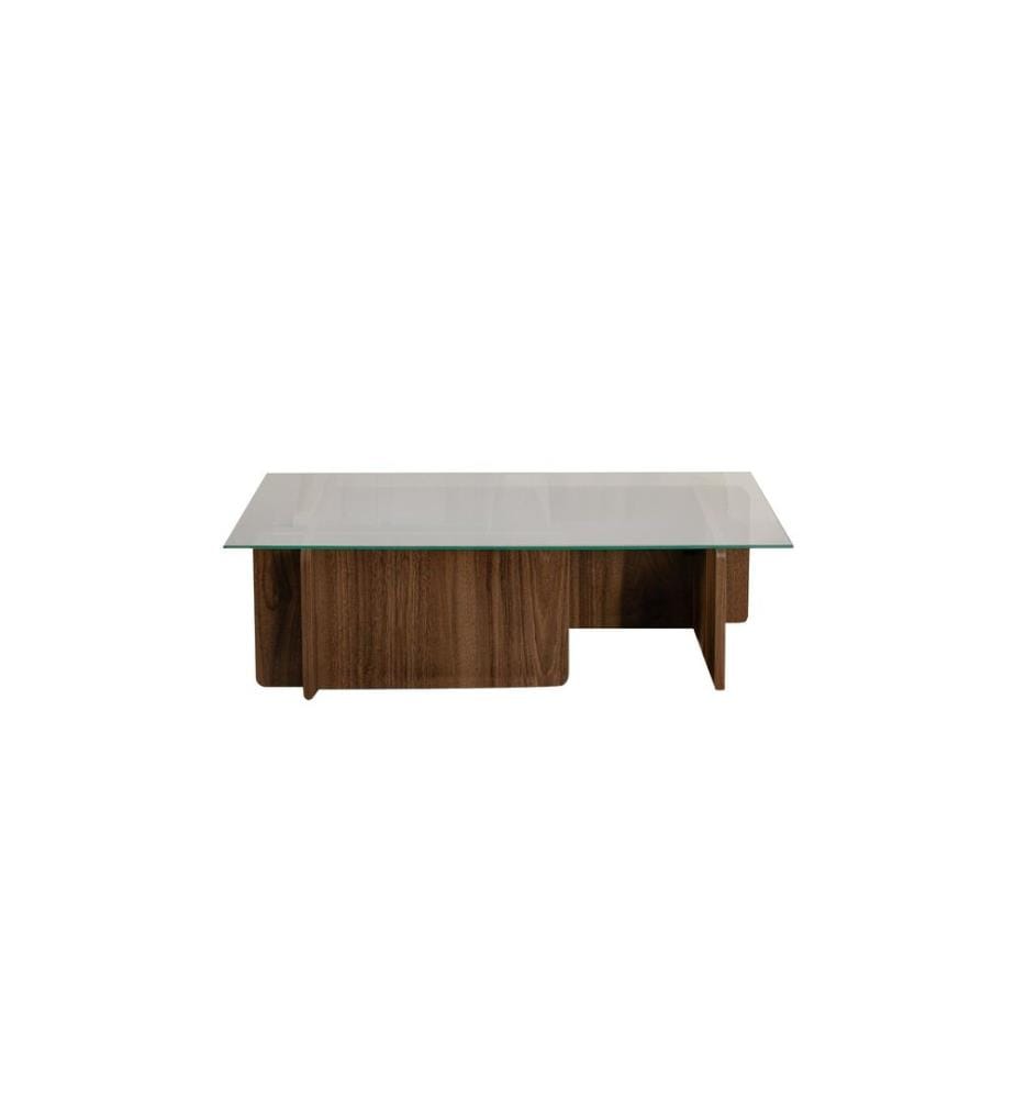 Table basse, noyer, 100 % VERRE TEMPÉRÉ, structure : PANNEAU DE PARTICULES 100 % MÉLAMINÉ