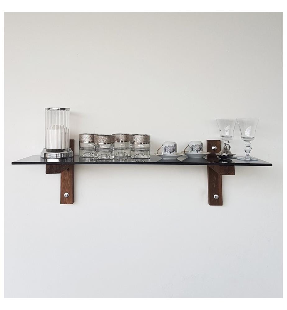 Nussbaum, Wandregale, 25X85X25 cm, Getempertes Glas