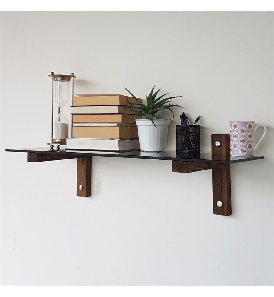 Nussbaum, Wandregale, 25X85X25 cm, Getempertes Glas