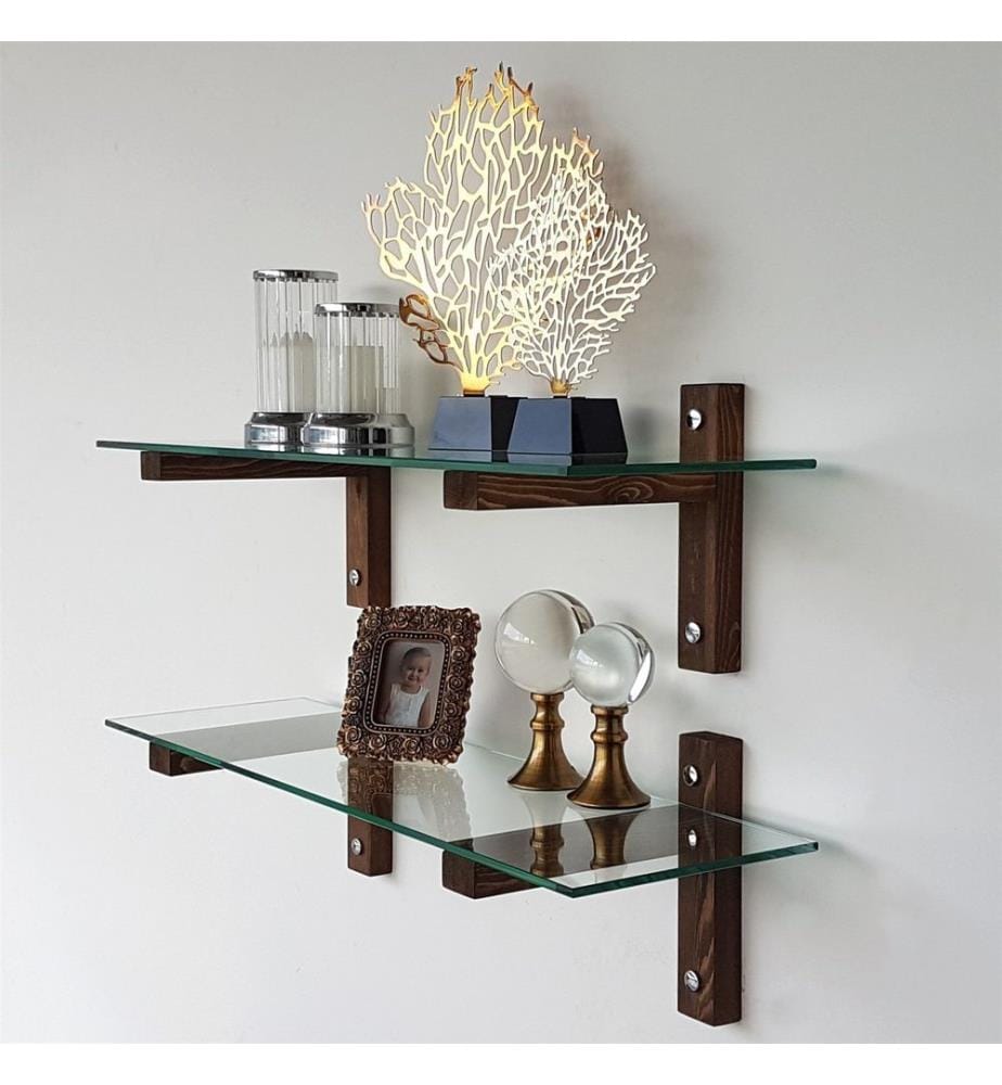 Nussbaumfarbe, Wandregale, 25X85X25 cm, Getempertes Glas