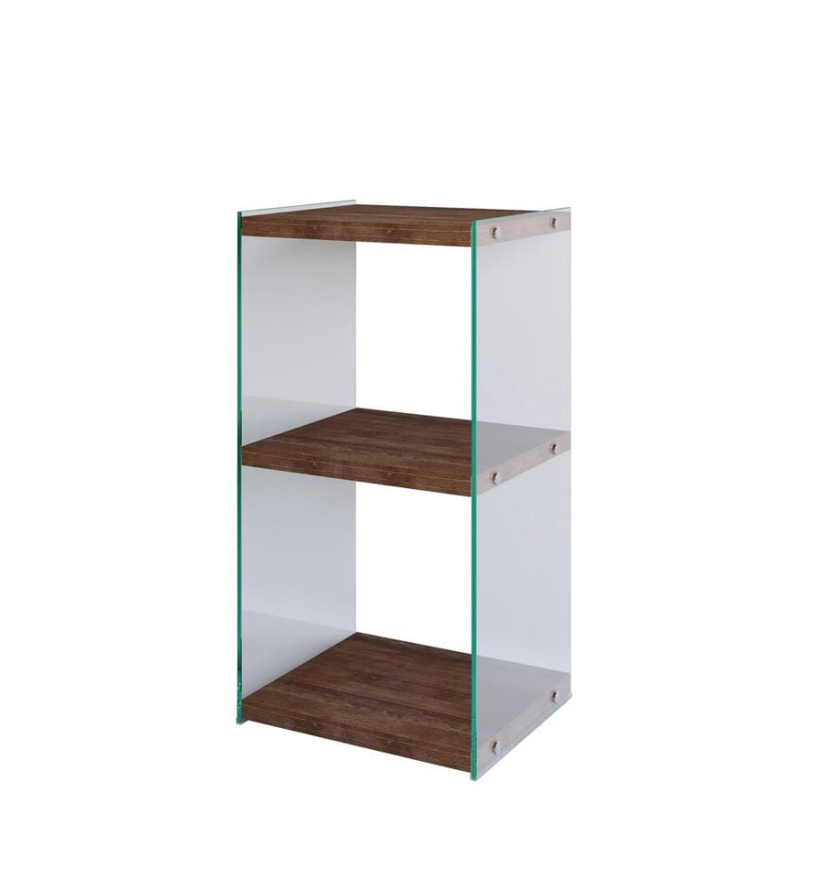 Bookshelf, Walnut, Pine Solid Wood, Tempered Glass Frame