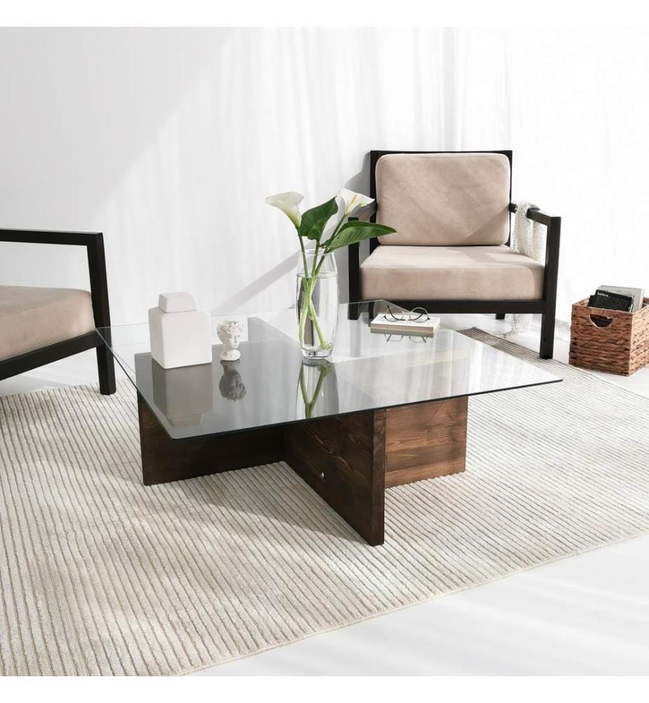 Couleur Noix, Tables Basses, 35X90X90 cm, Verre Goûté