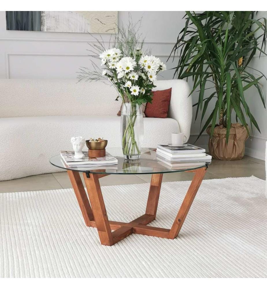 Legno, Tavolini, 35X75X75 cm, Vetro Assaggiato