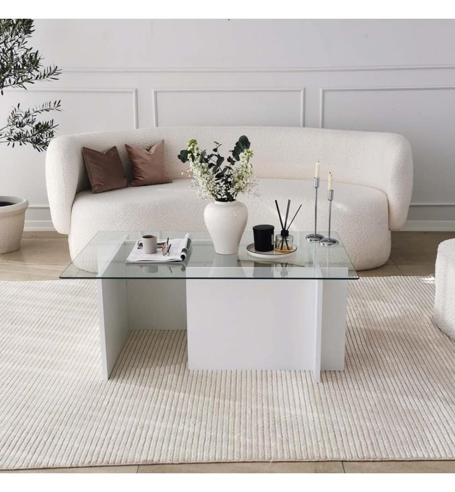 Blanc, Tables Basses, 40X105X65 cm, Verre À 100%