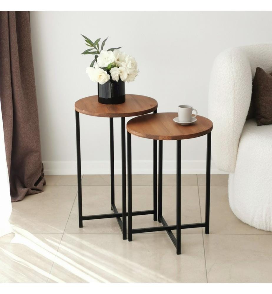 Tables Basses De Couleur Chêne, 55X55X35 cm, En Bois Massif De Pin