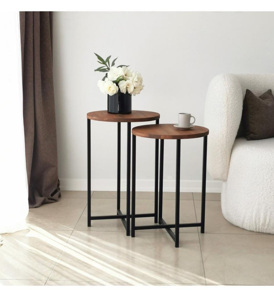 Tables Basses De Couleur Chêne, 55X55X35 cm, En Bois Massif De Pin