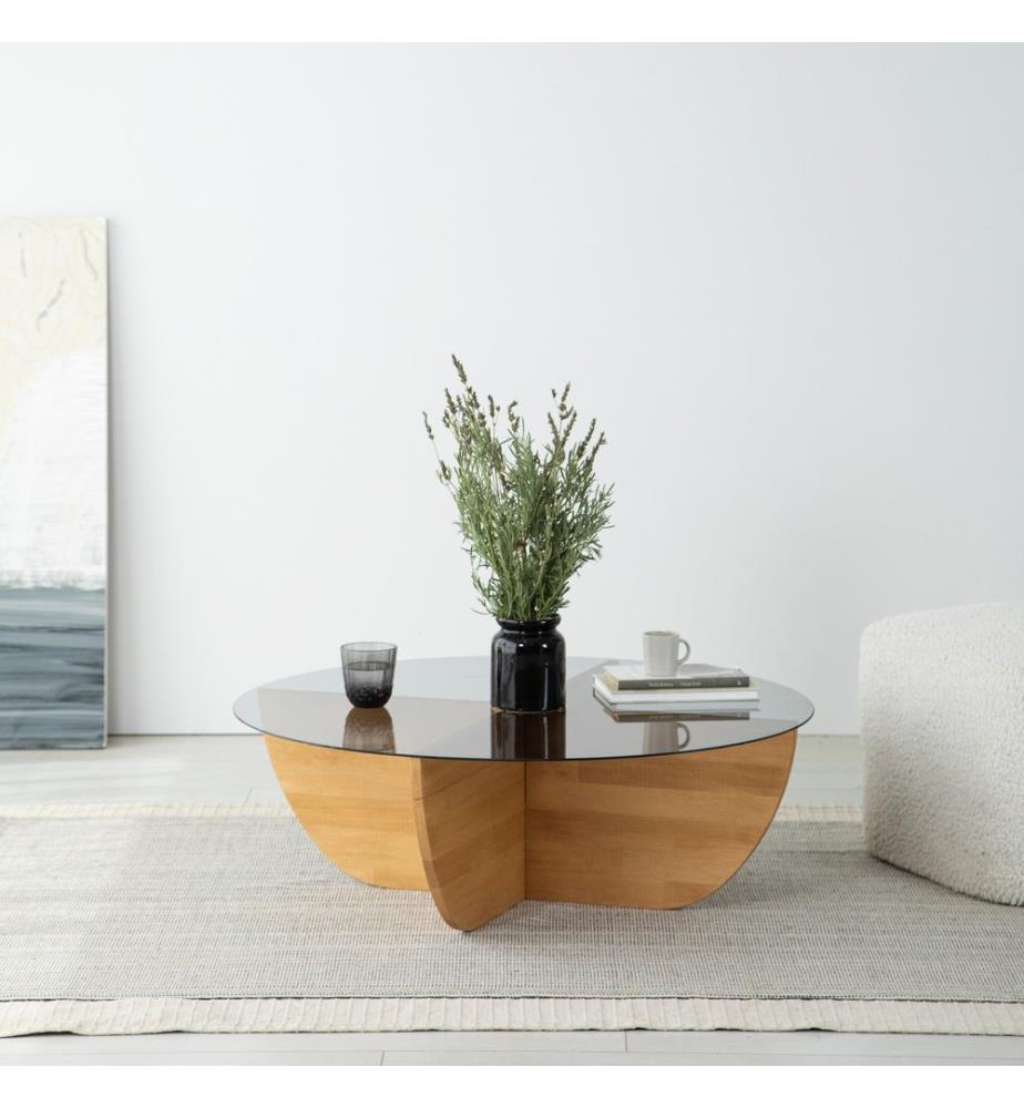 Coffee Table, Oak, Table Top: Tempered Glass, Frame: Solid Pine Wood