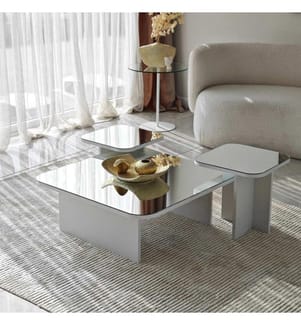 Table basse, blanche, panneau de particules mélaminé