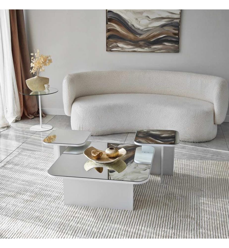 Table basse, blanche, panneau de particules mélaminé