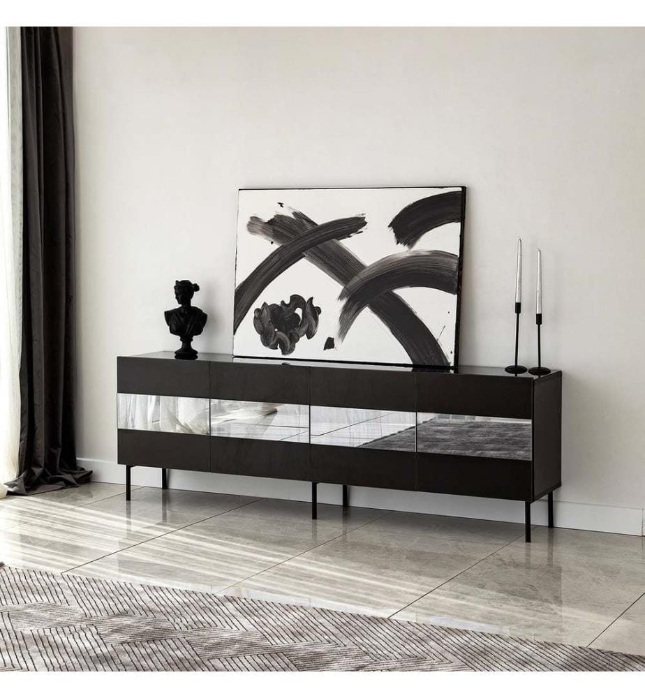 Meuble TV, Noir, Fumée, Panneau de particules mélaminé