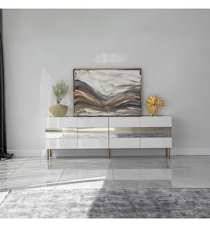 Porta TV, Bianco, Oro, Pannello di particelle rivestito in melamina