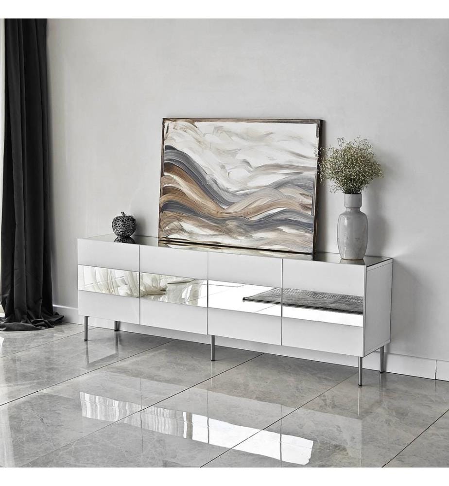 Porta TV, Bianco, Argento, Truciolato melaminico