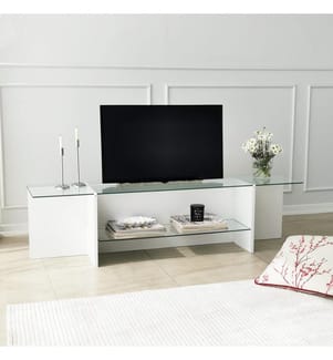 Blancs, Armoires Tv, 40X158X35 cm, Verre À 100%