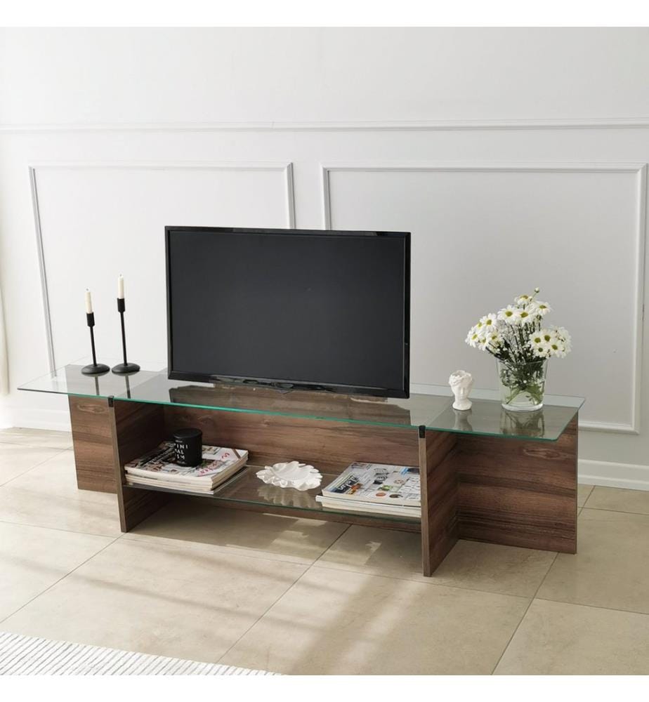 Nussbaumfarbe, Tv Schränke, 40X158X35 cm, Getempertes Glas