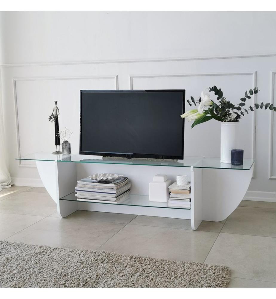 Weiss, Tv Schränke, 40X158X35 cm, Getempertes Glas