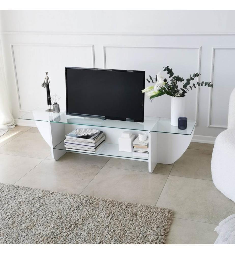 Weiss, Tv Schränke, 40X158X35 cm, Getempertes Glas