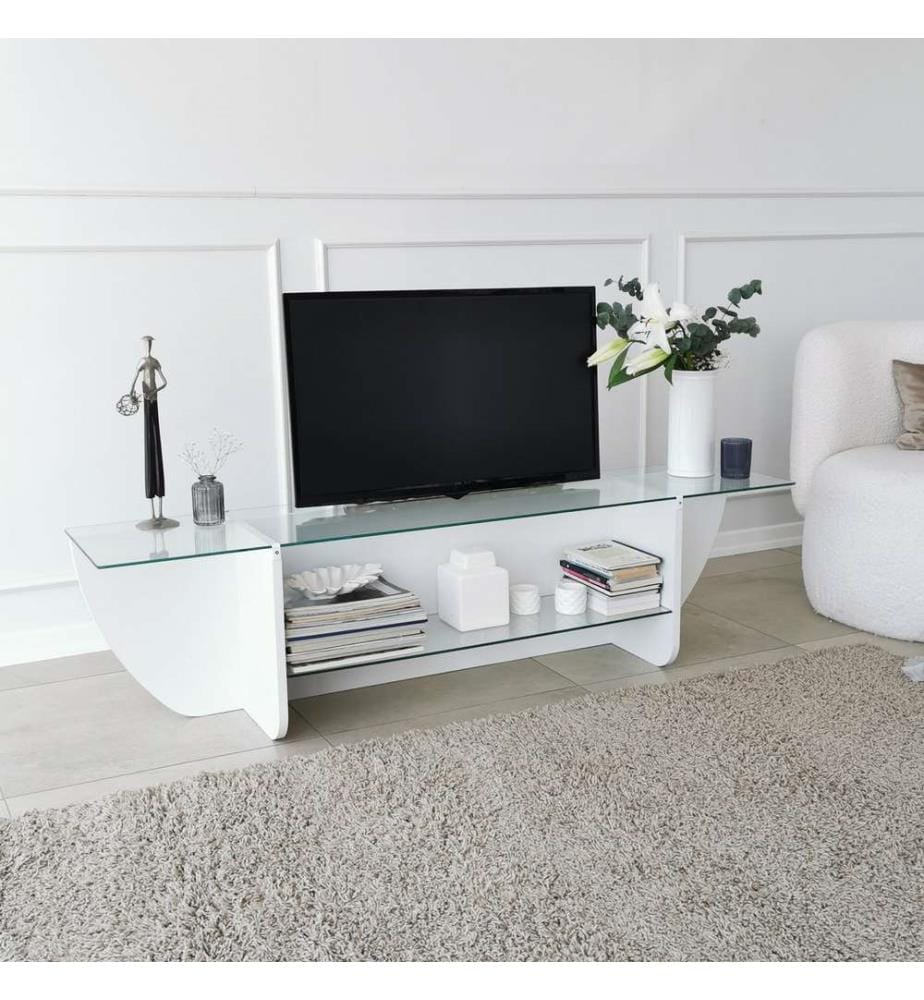 Weiss, Tv Schränke, 40X158X35 cm, Getempertes Glas
