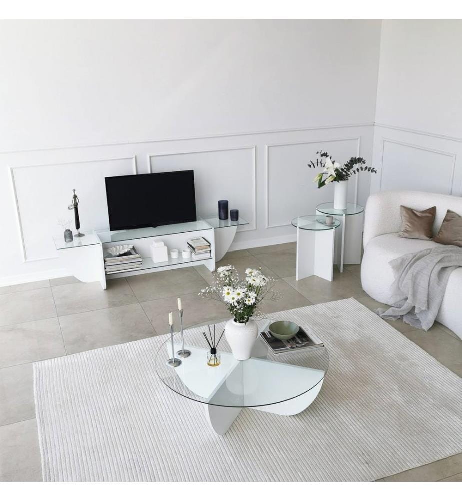 Weiss, Tv Schränke, 40X158X35 cm, Getempertes Glas